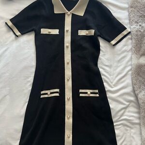 Cider: Black and Cream Button-Down Midi Dress